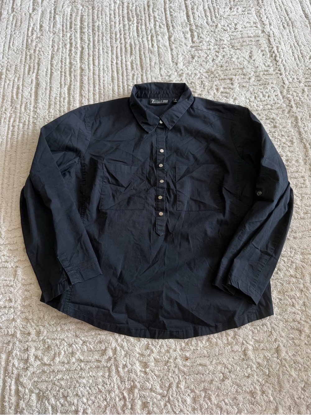 7th Avenue Black Button-Front Shirt